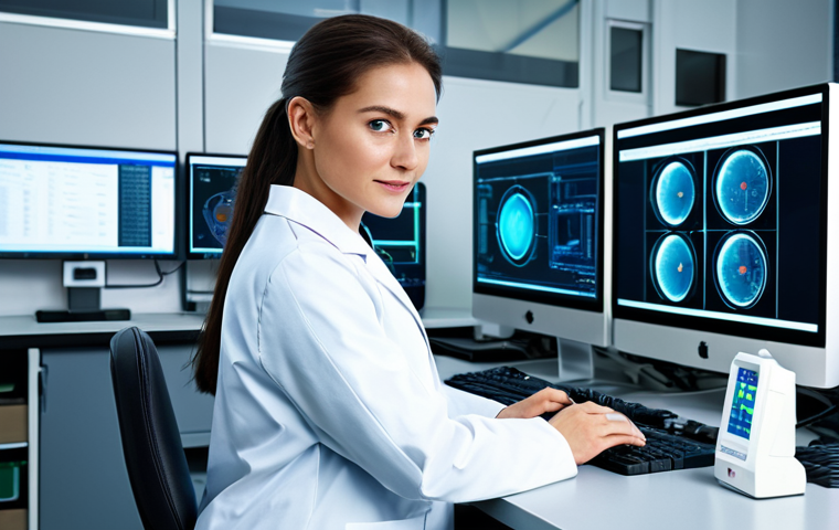 **
"A professional female engineer in a fully clothed, modest lab coat, working in a modern, high-tech laboratory. Background includes complex machinery and glowing monitors. Safe for work, appropriate content, perfect anatomy, correct proportions, natural pose, professional photography, high quality."
**
