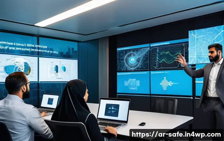 소프트웨어 공급망 보안 정책의 효과적인 시행 방안 - A modern office scene set in a Middle Eastern corporate environment, showing a diverse team of Arabi...