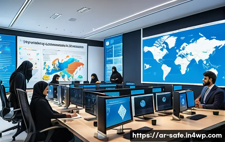 소프트웨어 공급망 보안 교육 및 인식 프로그램 - A modern Middle Eastern office environment with diverse Arabic-speaking professionals, both men and ...