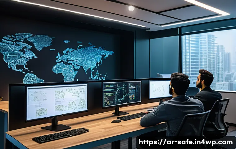 소프트웨어 공급망 보안 연구개발 투자 - A detailed, modern software development office scene showcasing a diverse team of Arabic-speaking so...