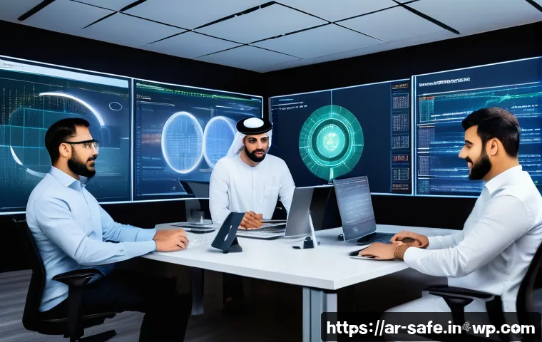 소프트웨어 공급망 보안 관련 최신 연구 동향 - A detailed, modern software development workspace showcasing a diverse team of Arab software enginee...