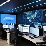 Home 22 소프트웨어 공급망 보안을 위한 사이버 위협 인텔리전스 - A high-tech cybersecurity operations center with Arab professionals monitoring advanced threat detec...