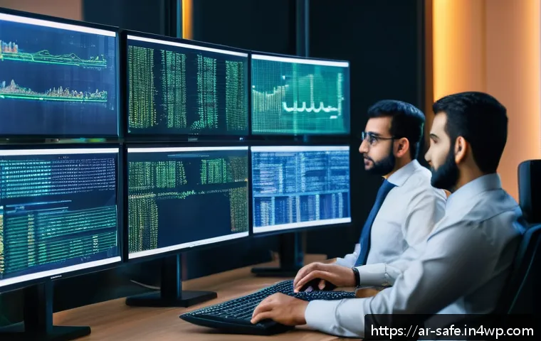 소프트웨어 공급망 보안에서의 기술 통합 방안 - A sophisticated software development environment showcasing a diverse team of Arab software engineer...