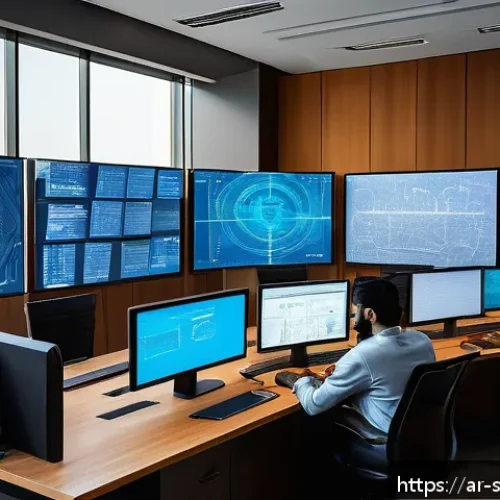 Home 30 소프트웨어 공급망 보안 위협 모델링 기법 - A detailed digital illustration showing a diverse cybersecurity team of Arab professionals in a mode...